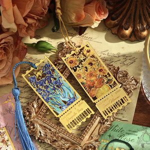 Streamer ấn tượng sơn dầu phong cách hoa Bookmark sáng tạo tua rỗng kim loại Bookmark sinh viên đọc thư mục - Product Image 5