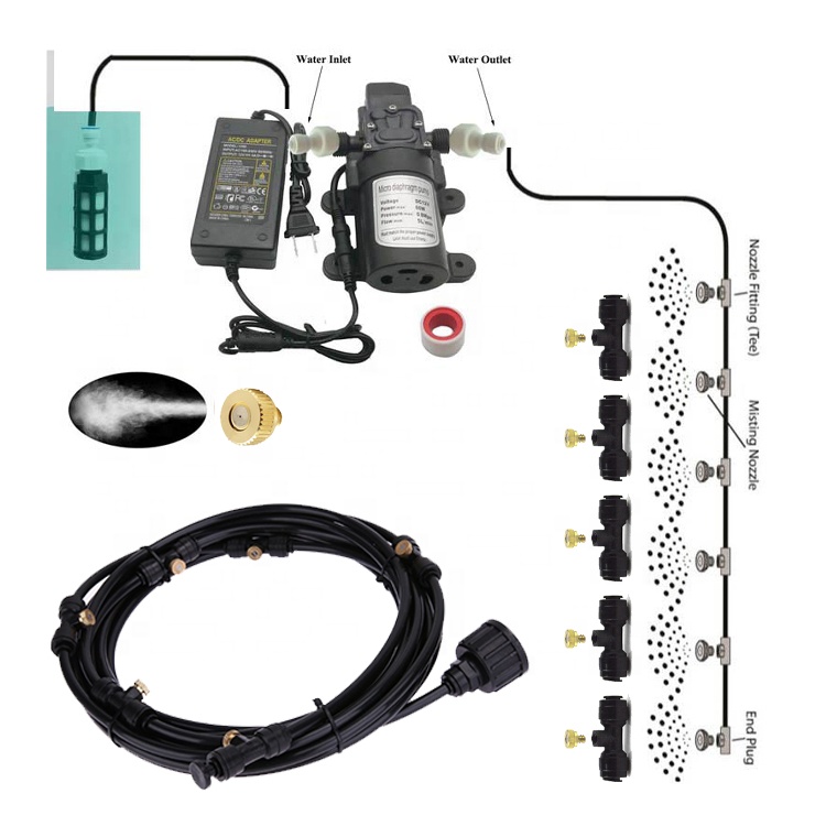 Outdoor Cooling Kit Kuningan Nozzle untuk Desinfeksi Semprot 12M Selang Air Kabut Sistem Pendingin