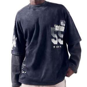 เสื้อยืดผ้าฝ้ายถักแบบซักสองชั้นสำหรับผู้ชายเสื้อซักแบบโอเวอร์ไซส์ผ้า100% ซักได้พิมพ์ลาย - Product Image 1