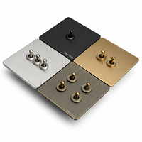 Prise murale britannique et interrupteurs muraux rétro, 4 modules, 2 voies, IP20, panneau en acier inoxydable, norme britannique