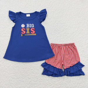 Vêtements d'été en gros pour bébés filles et garçons, ensemble short avec applique baseball, tenues assorties pour frères et sœurs - Product Image 2