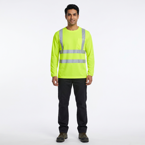 Wholesale Men Long Sleeve <b>Flame</b> Resistant Security Reflective Cycling Green Hi Vis Safety <b>Shirts</b> With Logo - Product Image 1