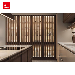 Buffet Alland Wabi Sabi en placage de bois naturel, finition finitionnée, fin, chêne foncé, noyer, style Japandi, armoire de cuisine avec îlot surélevé - Product Image 6