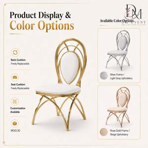 Custom Gold Stainless Steel Geometric Back Wedding Banquet <b>Chair</b> <b>with</b> <b>White</b> Cushion for Hotel Event Venues - Product Image 3
