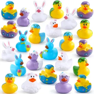 Mainan mandi mengambang Paskah, mainan karet bebek pekerjaan Squeaker 2 inci, kuning, telur Paskah, bermacam-macam kelinci