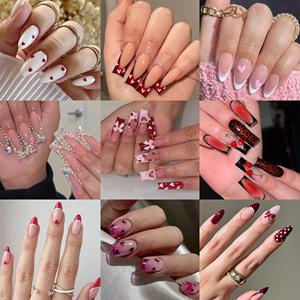 24 pièces de <span class=keywords><strong>faux</strong></span> ongles décoratifs pour les fêtes, divers motifs géométriques de style français pour la <span class=keywords><strong>Saint</strong></span>-<span class=keywords><strong>Valentin</strong></span>, couverture complète, longue durée - Product Image 5
