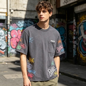 Fabricant de T-shirts à Marque Blanche – T-shirt Homme Ample Style Streetwear avec Impression Sérigraphiée Effet Délavé et Graffiti Vintage - Product Image 3