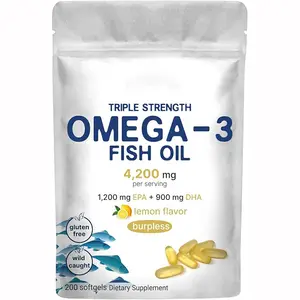 Private brand Deep Sea Fish Oil softgel Triple Strength 4200 mg Omega 3 lemon flavored fish oil