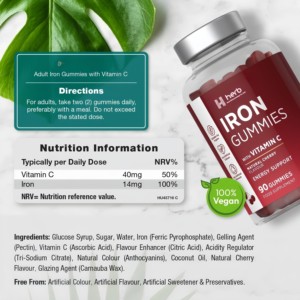Gomitas de Apoyo Inmunológico Naturales de Marca Privada OEM/ODM, Hierro, 60 Unidades, Suplemento para Adultos, Gomitas Ricas en Hierro - Product Image 3