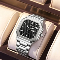 Montre pour homme, esthétique haut de gamme, cadran carré, calendrier simple, style élégant, bracelet en acier inoxydable, montre à quartz