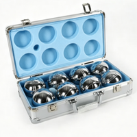 Ensemble de 8 boules de pétanque en acier inoxydable de 73 mm avec boîte en aluminium et mesureur en plastique avec cordon