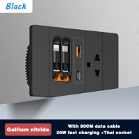 Prise murale USB Type-C rétractable avec câble de charge de 0,8 m, panneau PC, charge rapide 20W, 110-250V, prise US, personnalisable