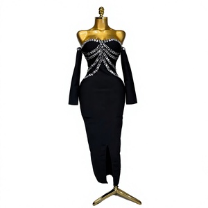 Vestido de Noche Elegante de Lujo para Mujer, sin Tirantes, Manga Regular, con Lazo Natural, Transpirable, con Cristales y Diamantes, Estilo Celebridad - Product Image 2