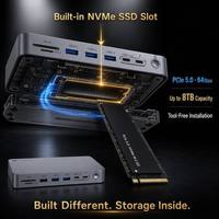 Base Thunderbolt 5 15 en 1, 8K120Hz HDTV DP, 140W, 80Gbps USB3.2, 10Gbps NVMe, SSD de 8TB, LAN de 2.5G, Hub de Aluminio para MacBook, Windows y PC