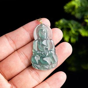 หยกเจไดต์สีน้ำเงินธรรมชาติ จี้หยกพระโพธิสัตว์กวนอิม ทอง 18K เครื่องประดับสำหรับผู้ชายและผู้หญิง ศาสนาพุทธ พร้อมใบรับรอง D339 - Product Image 3