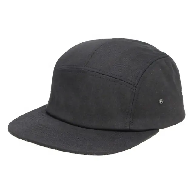 Bán Buôn Trại Cap Custom Made Flat Brim Đồng Bằng Đen 5 Bảng Điều Chỉnh Cap Trống