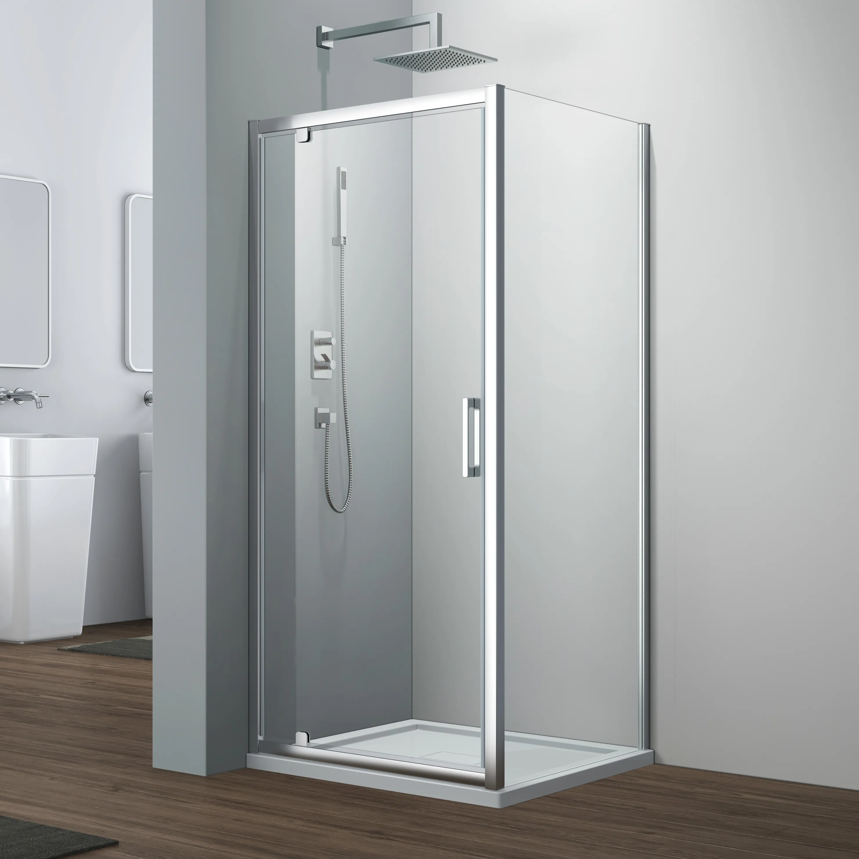 Unités de douche carrées complètes Salle de bain 8mm 6mm verre trempé Porte de douche pivotante à cadre en aluminium