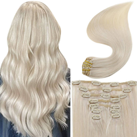 Extensions de cheveux humains couleur blond platine 613, peuvent être teintes, cheveux vierges russes Remy, cuticules alignées, clips invisibles