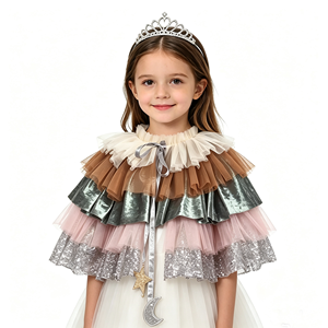 Capa de Princesa para Niñas con Adorno de Luna y Estrella, Diseño de Tul en Capas con Volantes, para Fiestas de Cumpleaños, Ropa Infantil - Product Image 1