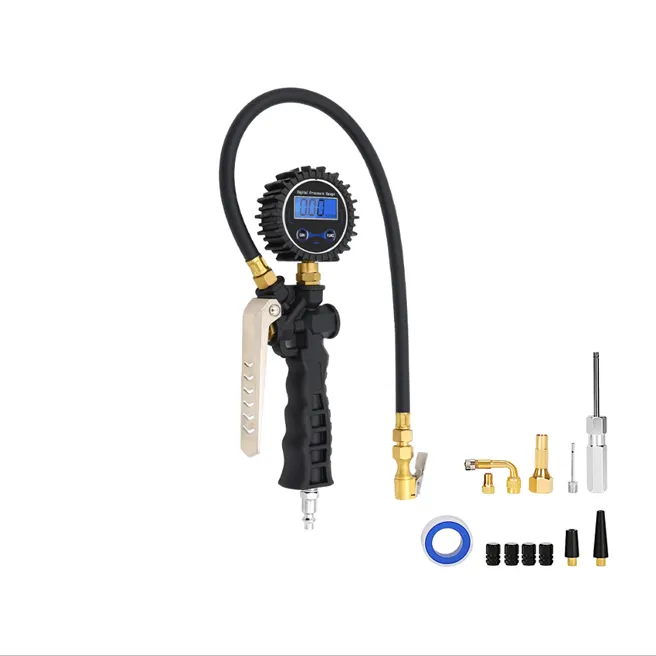 Digital Tire Inflator with Pressure Gauge, 250 PSI Air Chuck and Compressor Accessories Heavy Duty with Rubber Hose