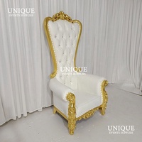 Chaise de trône en cuir doré antique moderne avec cadre en bois de luxe, canapé classique pour fête de mariage, événements, banquets, hôtels