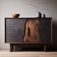 Buffet en bois massif Wabi-Sabi, style mid-century, meuble de rangement antique pour salle à manger, cuisine, salon