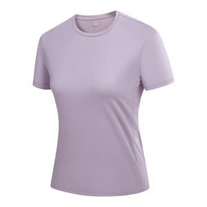 Camiseta de Manga Corta de Nailon para Mujer, Color Sólido, Corte Ajustado, Estilo Casual, Morado Atardecer, Verde Matcha, Plateado, Blanco, Gris, Negro Auténtico - Product Image 1