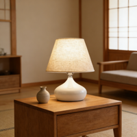 Lampe de chevet LED moderne avec support en céramique E27, abat-jour en tissu décoratif, blanc chaud à intensité variable pour chambre à coucher et salon