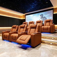 Fauteuils de cinéma modernes de luxe en cuir véritable avec fonction de relaxation électrique, porte-gobelets rafraîchissant, éclairage LED et port USB
