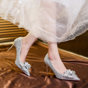 6681-18E Sandalias de Tacón con Flores de Cristal, Punta Puntiaguda, Tacón de Aguja, Elegantes Zapatos de Novia para Boda, Cómodos - Product Image 4