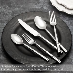 Juego de 5 uds. Mango de bambú, acero inoxidable, boda, hotel, restaurante, vajilla, cubiertos, juego de cubiertos de plata - Product Image 4
