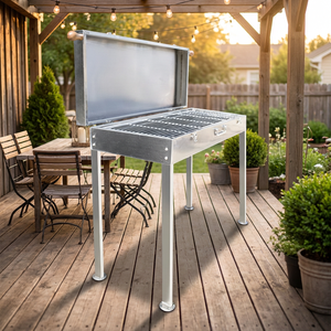 HDC19B Griglia <span class=keywords><strong>BBQ</strong></span> Portatile Pieghevole in Acciaio Inox per Picnic all'Aperto con Carrello e Altezza Regolabile - Product Image 3