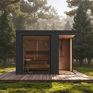 La moderna sauna in legno Serene nelle <span class=keywords><strong>Alpi</strong></span> presenta un design ecologico con vista panoramica sulla foresta. - Product Image 5