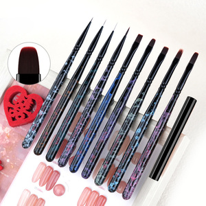 Matte Black Wood Handle Nail Art Brushes Flat Round Oval Long <b>Builder</b> UV Gel Ombre Extra Fine Liner Painting Manicure Brush Set - Product Image 2