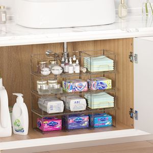 Transparent Cosmetic Storage Box With <b>Drawers</b> Stackable <b>Makeup</b> Organizer Dustproof Pet Material - Product Image 4
