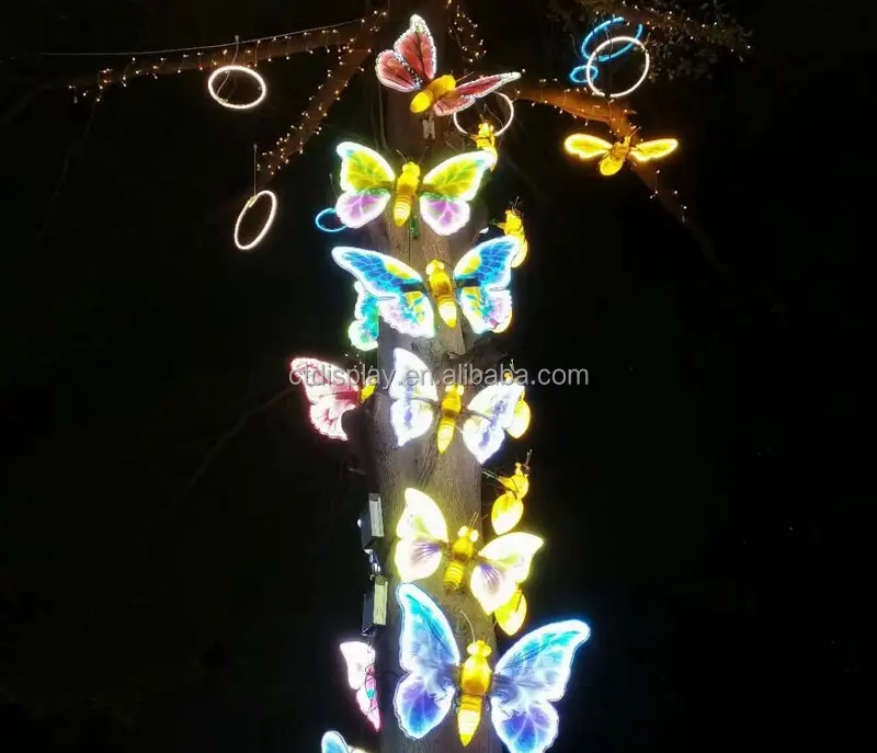 屋外Ip65カスタマイズ可能な長さ3d巨大な蝶の装飾材料クリスマスの装飾のためのLedバタフライライト