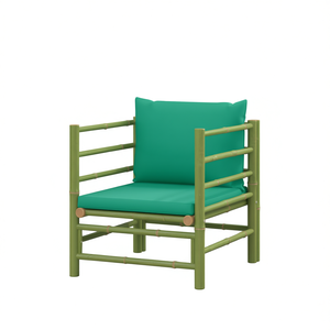 Silla de Jardín con Estructura de Bambú, Cojín de Poliéster Verde, Muebles de Exterior de Estilo Tropical, Diseño Duradero - Product Image 1