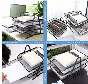 Organisateur de documents de bureau empilable à 3 niveaux en métal maillé - Product Image 5