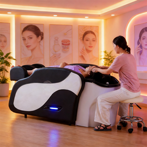 Cama de Masaje Eléctrica Profesional Moderna para Spa Capilar, Estación de Lavado de Cabello Hidráulica de Cuero PU con Lavabo para Salón de Belleza - Product Image 4