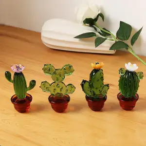 Dekorasi meja rumah tanaman simulasi ornamen mobil ditiup buatan tangan patung kaca koleksi kaca ditiup kaktus lucu