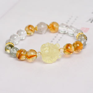 Spirituale fatto a mano per bracciale con quarzo rutilato dorato chiaro quarzo verde fantasma volpe citrino scatenando palla prosperità - Product Image 2