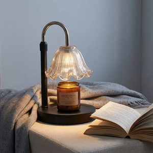 Lampe chauffe-bougie moderne à base noire, électrique et à intensité variable, avec <span class=keywords><strong>abat</strong></span>-<span class=keywords><strong>jour</strong></span> en verre, pour la décoration de chambre et de bureau - Product Image 1