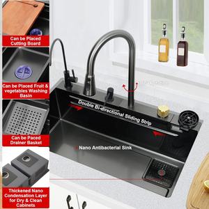 Harga Pabrik Warna Hitam 304 Stainless Steel Perlengkapan Dapur Waterfall Cup Washer Smart Kitchen Sink untuk Rumah - Product Image 3