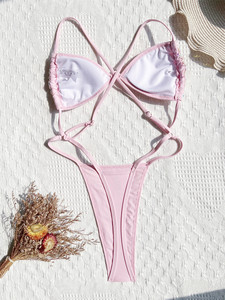 JSN 2025 Nouveau design Bikini pour femmes Sexy Solide évider Maillots <span class=keywords><strong>de</strong></span> <span class=keywords><strong>bain</strong></span> à paillettes <span class=keywords><strong>de</strong></span> couleur unie pour femmes <span class=keywords><strong>2</strong></span> pièces Vêtements <span class=keywords><strong>de</strong></span> plage pour femmes - Product Image 4