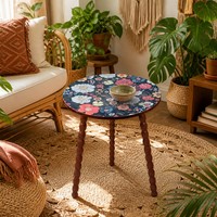 Table basse ronde à motif mandala, pieds torsadés en bois massif détachables, table d'appoint de style nordique européen