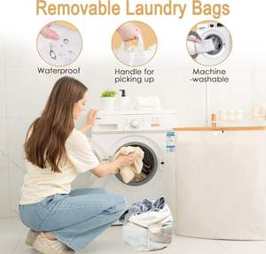 Moderner großer Wäsche korb mit Deckel Bambus griffe Abnehmbarer faltbarer Wäsche korb für Schlafzimmer Stilvoller Wäsche korb - Product Image 5