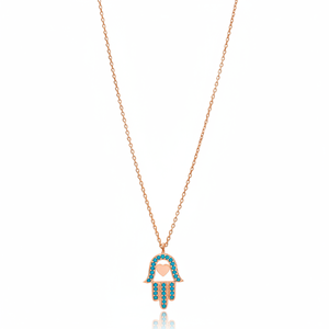 Hamsa-colgante de piedra turquesa con diseño de corazón, collar de plata de ley 925 hecho a mano, venta al por mayor - Product Image 2