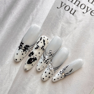 Pegatinas para uñas en relieve 3D, estilo Tweed con lazo de lunares, calcomanías autoadhesivas para uñas, adornos de lujo para uñas, para manicura de salón DIY - Product Image 4
