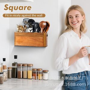 <b>Wooden</b> Cutlery <b>Storage</b> Box Rectangular Kitchen Counter Organizer For Spoons Forks Knives Cooking Tools - Product Image 2