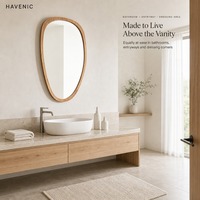 Miroir de salle de bain mural en bois de style américain rétro et nostalgique pour coiffeuse/maquillage, design décoratif de forme irrégulière
